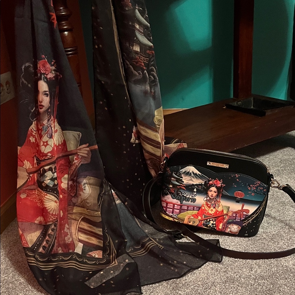 Nicole lee scarf and purse Elegant Black and Multicolor